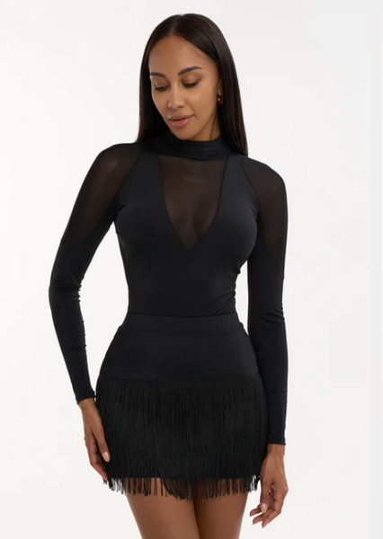 Free Australia-wide Shipping.  Best price worldwide with tracking
Emphasize your curves and exude confidence in the Bodysuit Mina. With its sleek, long sleeves and figure-hugging silhouette, this sexy ensemble is sure to turn heads. Dance with passion and grace, knowing you look and feel your best.
Removable cups
Snap button closure at the hem
Button closer at the neck
Made of premium biflex and mesh
String bottom