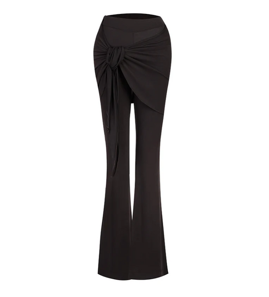 ZYM Safety Island Wrap Pants in Black 24069 | Stretch Dance Pants with Wrap Skirt Overlay Design for Ballroom, Latin, Jazz, Salsa, Kizomba Dance Practice, Day Wear & Social Dancing