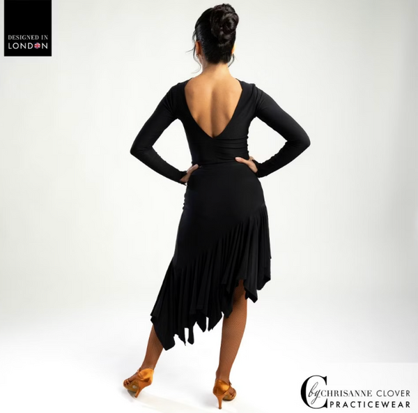 Chrisanne Clover Eris Dance Leotard - Long Sleeve Bodysuit with Deep V Back for Ballroom & Latin Dance Practice, Performance or Competition or Evening Wear and Social Dance
