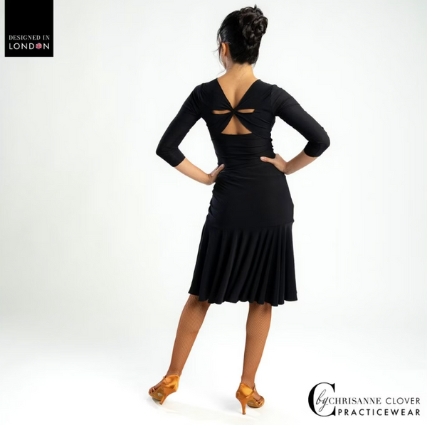 Chrisanne Clover Theia Latin Dance Skirt - Knee Length Latin Skirt with Flattering Ruched Front Panel, Flared Latin Dance Skirt for Dance Practice, Performance & Competitions