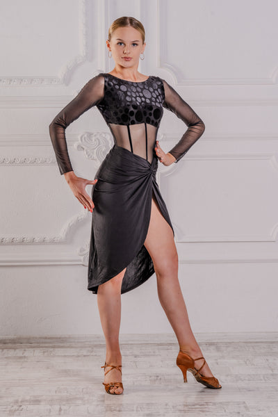 Dancebox Claudia Latin Skirt in Black for Latin, Tango & Evening Wear | Elegant Skirt with Front Twist Detail