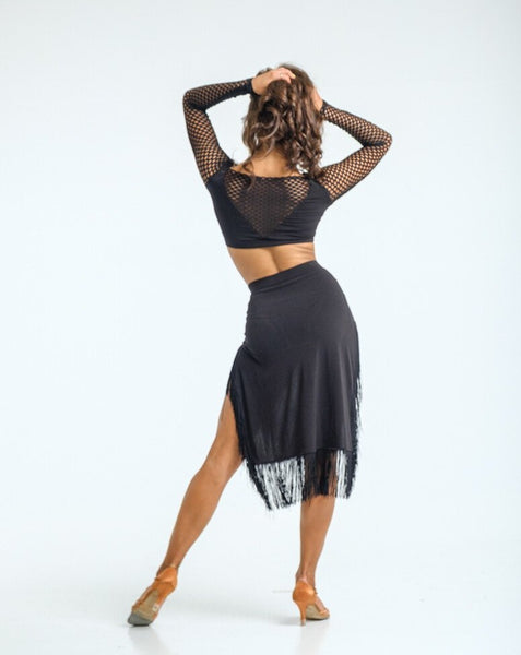 Free Australia-wide shipping.  Best price worldwide with tracking.  The cropped top is the height of dance fashion right now - this sexy top with long net sleeves looks stunning with pants, leggings or a skirt.  Perfect practice,  performance and dancesport competition.