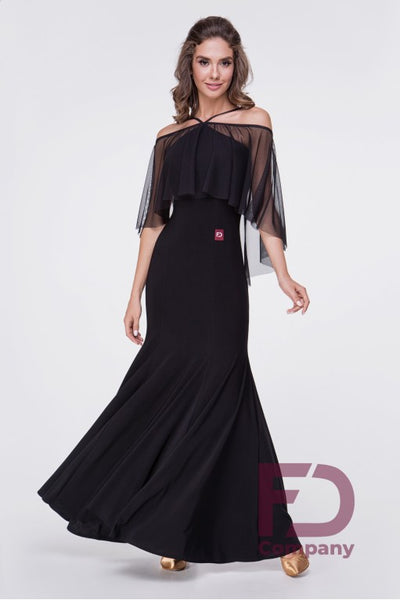 Free Australia-wide shipping.  Best price worldwide with tracking.  Eye Catching, Elegant Ballroom Dress with beautifully draping mesh cape to emphasise your movements.  Stretch Crepe fabric for a modern, close-fitting silhouette, with plenty of movement in the skirt.  Thin straps and scooped back give a classy look to this versatile ballroom dress.   Perfect for practice, performance, DanceSport and social dancing or evening wear.