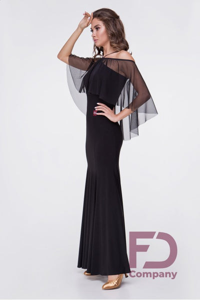 Free Australia-wide shipping.  Best price worldwide with tracking.  Eye Catching, Elegant Ballroom Dress with beautifully draping mesh cape to emphasise your movements.  Stretch Crepe fabric for a modern, close-fitting silhouette, with plenty of movement in the skirt.  Thin straps and scooped back give a classy look to this versatile ballroom dress.   Perfect for practice, performance, DanceSport and social dancing or evening wear.