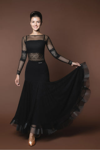 black ballroom skirt with crinoline hemline from dancewear for you australia