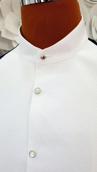 Free Aust-wide shipping.  Best price worldwide with tracking.  Made in Italy this stylish, stretch body shirt comes with built-in pants.  Avail in white or black and white.  The perfect partner for your Alfa Fashion Ballroom Tail Suit.    Available in collar sizes 35cm to 45cm.  Made using exclusive B-stretch fabric - Breathable, quick drying fabric.