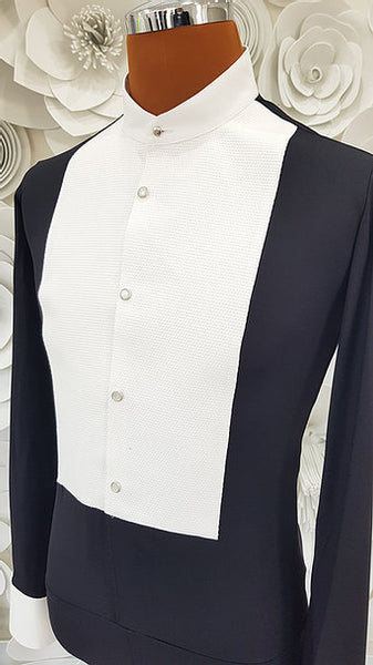 Free Aust-wide shipping.  Best price worldwide with tracking.  Made in Italy this stylish, stretch body shirt comes with built-in pants.  Avail in white or black and white.  The perfect partner for your Alfa Fashion Ballroom Tail Suit.    Available in collar sizes 35cm to 45cm.  Made using exclusive B-stretch fabric - Breathable, quick drying fabric.