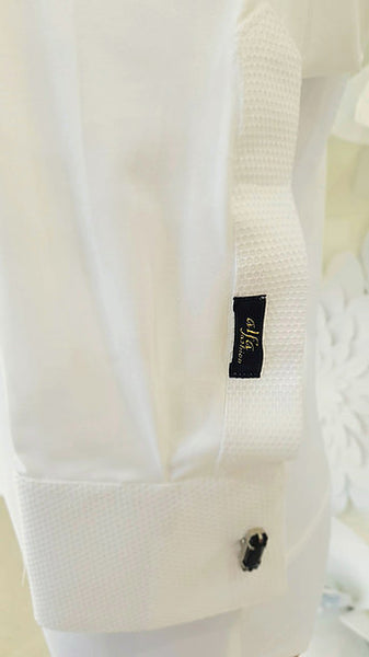 Free Aust-wide shipping.  Best price worldwide with tracking.  Made in Italy this stylish, stretch body shirt comes with built-in pants.  Avail in white or black and white.  The perfect partner for your Alfa Fashion Ballroom Tail Suit.    Available in collar sizes 35cm to 45cm.  Made using exclusive B-stretch fabric - Breathable, quick drying fabric.