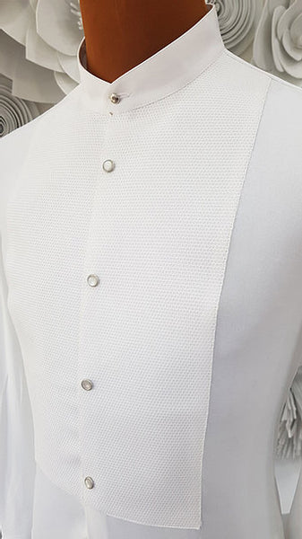 Free Aust-wide shipping.  Best price worldwide with tracking.  Made in Italy this stylish, stretch body shirt comes with built-in pants.  Avail in white or black and white.  The perfect partner for your Alfa Fashion Ballroom Tail Suit.    Available in collar sizes 35cm to 45cm.  Made using exclusive B-stretch fabric - Breathable, quick drying fabric.