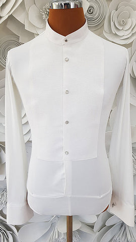 Free Aust-wide shipping.  Best price worldwide with tracking.  Made in Italy this stylish, stretch body shirt comes with built-in pants.  Avail in white or black and white.  The perfect partner for your Alfa Fashion Ballroom Tail Suit.    Available in collar sizes 35cm to 45cm.  Made using exclusive B-stretch fabric - Breathable, quick drying fabric.