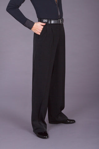 DSI-London Two Small Pleated Trousers with Pockets & Belt Loops 4006 | Mens Black Ballroom Trousers with Pockets & Pleats for Dance Practice, Performance & DanceSport Competition