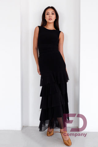 Free Australia-wide shipping.  Best price worldwide with tracking.  Eye Catching, Elegant Sleeveless Ballroom & Evening Wear Dress with beautiful ruffled skirt.  Fitted Silhouette with round neckline and an open back.  Perfect for practice, performance, DanceSport and social dancing or evening wear.  