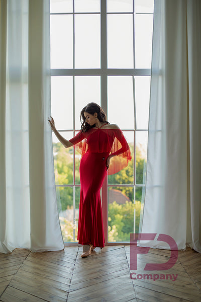 Free Australia-wide shipping.  Best price worldwide with tracking.  Eye Catching, Elegant Ballroom Dress with beautifully draping mesh cape to emphasise your movements.  Stretch Crepe fabric for a modern, close-fitting silhouette, with plenty of movement in the skirt.  Thin straps and scooped back give a classy look to this versatile ballroom dress.   Perfect for practice, performance, DanceSport and social dancing or evening wear.