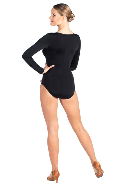 dancebox ladies cross over style long sleeved dance bodysuit, dance leotard in black from dancewear for you australia