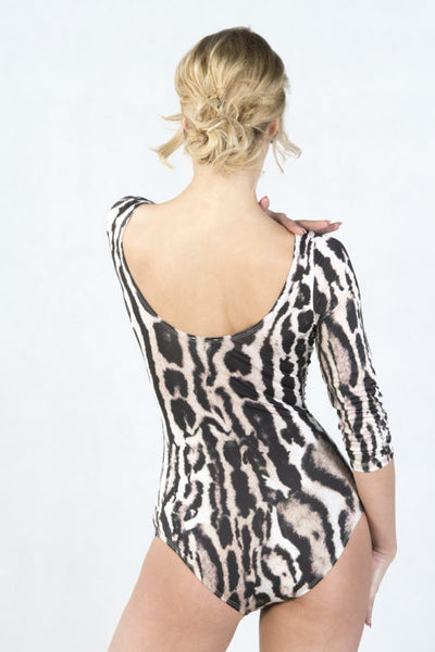 Dancebox Savannah Body P18120007-01 | Silky Stretch Fitted Bodysuit with 3/4 Sleeves & Scooped Neckline for Evening Wear, Social Dancing, Dance Practice, Performance & Shows