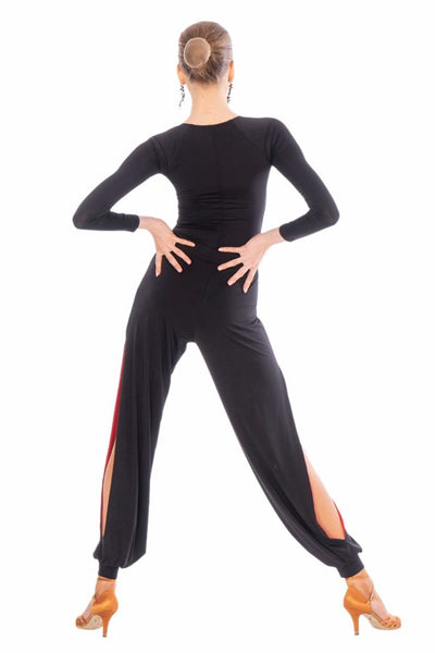 FREE AUSTRALIA-WIDE SHIPPING.  Best price worldwide.  Fabulous latin dance pant for passionate Salsa, Tango and Social Dancing… Cut in our famous soft silk jersey. Moving with your body, accentuating every movement.  The red inside flashes cheekily from time to time, showing and elongating your legs. You will fall in love !