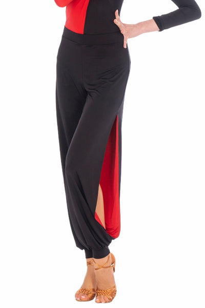 FREE AUSTRALIA-WIDE SHIPPING.  Best price worldwide.  Fabulous latin dance pant for passionate Salsa, Tango and Social Dancing… Cut in our famous soft silk jersey. Moving with your body, accentuating every movement.  The red inside flashes cheekily from time to time, showing and elongating your legs. You will fall in love !