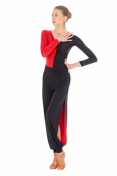 Dancebox Salsa/Tango Pants in Black-Red P20120015-01 for Latin, Salsa, Tango Dance, Evening Wear, Performance & Shows