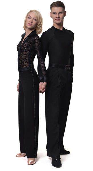 RS Atelier Olga Satin Edge Dance Practice Trousers | Stretch, Wide Leg Fashion Pants with Satin Details