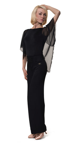 Free Australia-wide Shipping.  Best price worldwide.  Gorgeous sleeveless bodysuit with low back and lovely floating overlay for tonnes of elegance and movement.  Snap closure at the base for convenience.   Cool and comfortable stretch fabric. Made in Italy.  Perfect for lessons, practice and special occasions.