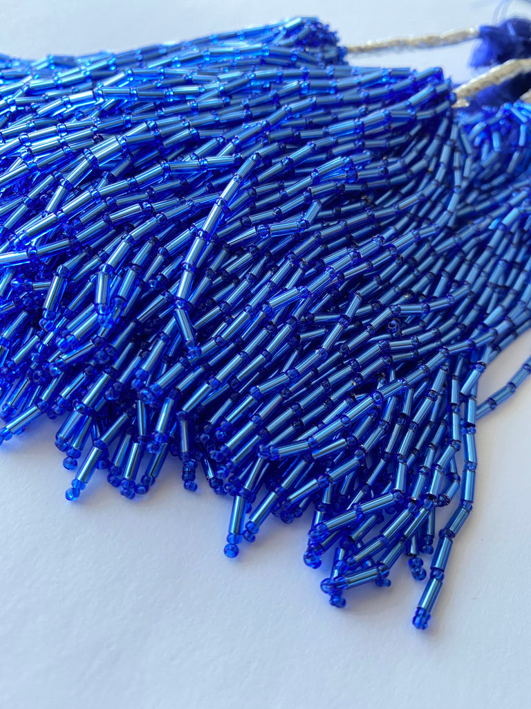 Bugle Bead Dropper Bunch Light Sapphire - 8cm Long Preciosa Glass Bugle Bead Dropper