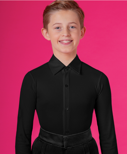 Boys White or Black Crepe Competition Dance Shirt with Buttons 1076