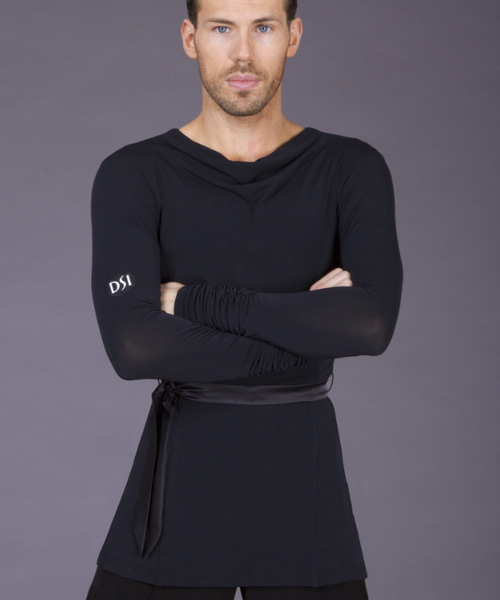 dsi mens crepe latin shirt with long sleeves and satin belt worn over trousers for latin dancesport costume latin shirts from dancewear for you australia free shipping