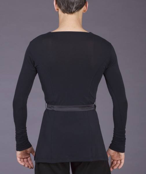 dsi mens crepe latin shirt with long sleeves and satin belt worn over trousers for latin dancesport costume latin shirts from dancewear for you australia free shipping