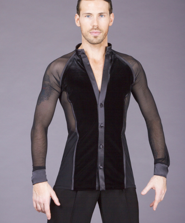 Centre front velvet shirt with single mesh sleeves and sides.  Collar, cuffs & lapel in satin.  Avail in S, M, L or XL.  As part of the DSI-London Premium made to order service these menswear items can be made to order in any suitable DSI fabric and colour of your choice.