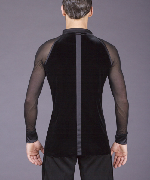 Centre front velvet shirt with single mesh sleeves and sides.  Collar, cuffs & lapel in satin.  Avail in S, M, L or XL.  As part of the DSI-London Premium made to order service these menswear items can be made to order in any suitable DSI fabric and colour of your choice.