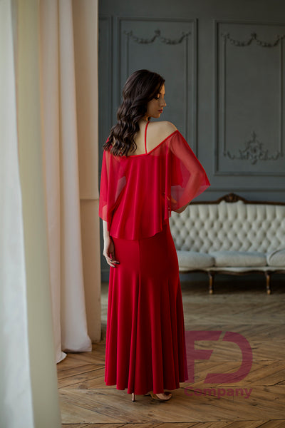 Free Australia-wide shipping.  Best price worldwide with tracking.  Eye Catching, Elegant Ballroom Dress with beautifully draping mesh cape to emphasise your movements.  Stretch Crepe fabric for a modern, close-fitting silhouette, with plenty of movement in the skirt.  Thin straps and scooped back give a classy look to this versatile ballroom dress.   Perfect for practice, performance, DanceSport and social dancing or evening wear.