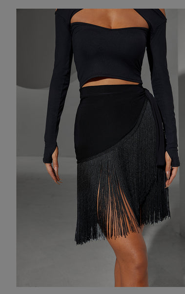 SALE ZYM Wrap Fringe Skirt #2028 Black or Leopard