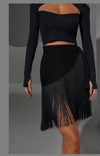 ZYM Wrap Fringe Skirt #2028 Black or Leopard