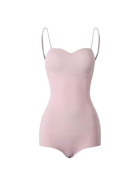 ZYM The Bodysuit 2212 in Peach Pink | Shoestring Straps, Low Back Bodysuit with Snap Closure & Built-In Bra for Dance Practice & Shows, Daywear & Parties