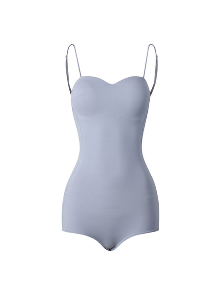 ZYM The Bodysuit 2212 in Mist Blue | Shoestring Straps, Low Back Bodysuit with Snap Closure & Built-In Bra for Dance Practice & Shows, Daywear & Parties