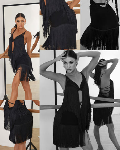 SALE ZYM Sia Fringe Skirt in BLACK 2215 for Latin, Salsa, Samba Dance Practice, Performance & DanceSport Competition | Short Fringe Skirt