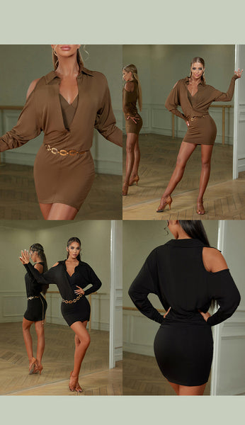 Free Australia-wide Shipping - safe & secure with tracking.  Personal Service.  Complete Zym Dance Style Range Available.  Best Price Guaranteed.  Elevate your dance wardrobe with our Maple Leaf Coloured Latin dance shirt dress with a free waist chain.  This shirt dress dress effortlessly combines an OL style with comfort, featuring a relaxed and loose silhouette 