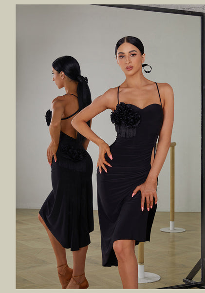 Free Australia-wide Shipping -&nbsp;Best price guaranteed worldwide.  With blooming floral blossoms across the chest, this latin dance dress captures the whimsical charm of a Fairy's Wink. The pleated design creates a visually slimming effect, while the thigh-high slit at the waist elongates the legs. 