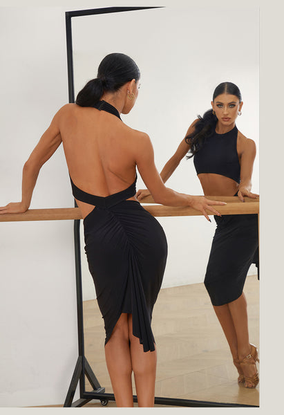 Free Australia-wide Shipping. Best Price Guaranteed Worldwide.  Simple yet sophisticated, 28th ChaCha Dress is perfectly balanced for dance practice and everyday wear.&nbsp;&nbsp;Designed to accentuate the waist and highlight your proportions flawlessly, it boldly showcases your back's curves with its extensive open-back design, avoiding any bulky appearance. The knee-length front skirt hem flawlessly masks any imperfections, ensuring a polished look from every angle. Perfect for Latin practice, performance