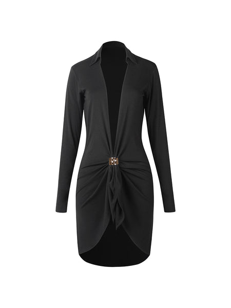 ZYM Pure Love Dress 25039 Classic Black - Long Sleeved Shirt Dress with Deep V Front - Casual Comfy Dance Practice Dress