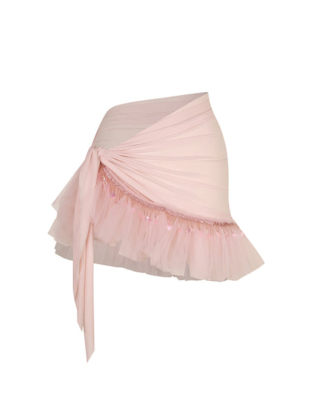 ZYM Tutu Wrap Skirt 25070 in Creamy Pink | Wrap Skirt for Latin, Salsa, Samba dance practice, performance & shows with mesh tulle feature hemline