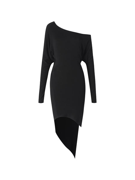 ZYM Top Dress 25087 in Classic Black - Long Sleeves, Off The Shoulder Dress with Asymmetrical Hemline for dance practice, lessons, performance, social dancing