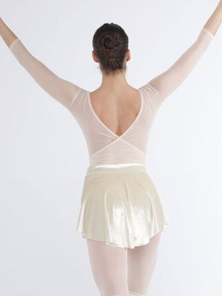 Free Australian Shipping - Best Price Delivered Worldwide from Dancewear For You.

For Ballet, Lyrical &amp; other dance styles discover this elegant, quality bodysuit with stretch velvet bodice and butterfly back closure, round neckline, 3/4 sleeves of delicate stretch net, crafted from high-tech, comfortable, breathable dance fabrics for dancers, blending tradition with modern innovation.

Design: Round, Scoop&nbsp;neckline, elegant velvet bodice, butterfly fastening on the back, and elasticated sleeves.