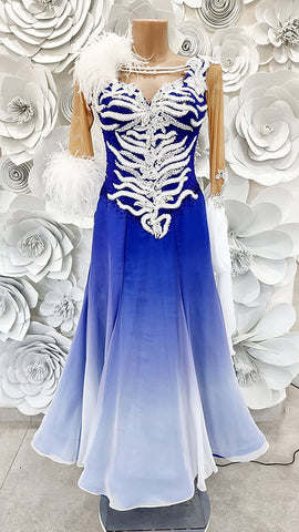 SALE Ballroom Dress "Shaded Sapphire White"