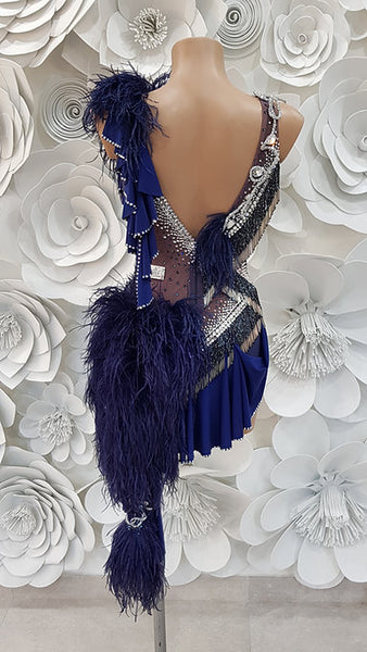SALE Latin Dress "Blue Ostrich"