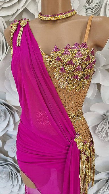 SALE Latin Dress "Fuchsia Gold" Dancewear For You SALE Latin Dress "Fuchsia Gold" Dancewear For You