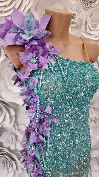 SALE Latin Dress "Aqua Purple"