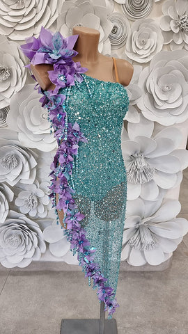 SALE Latin Dress "Aqua Purple"