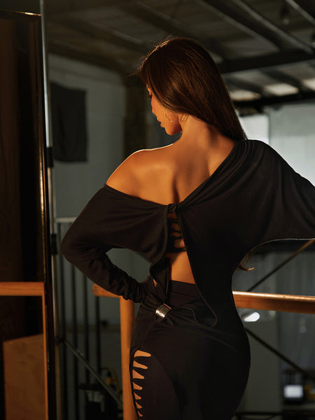 Free Australia-wide Shipping - Best price guaranteed worldwide.

The top pick for style and ease: Top Dress. Flared sleeves move effortlessly while flattering the arms, and flowing panels at the back create a striking cutout with a light, airy feel. The wide, off-shoulder neckline balances proportions with understated elegance, while a custom ZYM irregular metallic ring at the back waist adds a sophisticated, high-end touch. Perfect for latin, tango, bachata dance practice, clubbing &amp; casual.