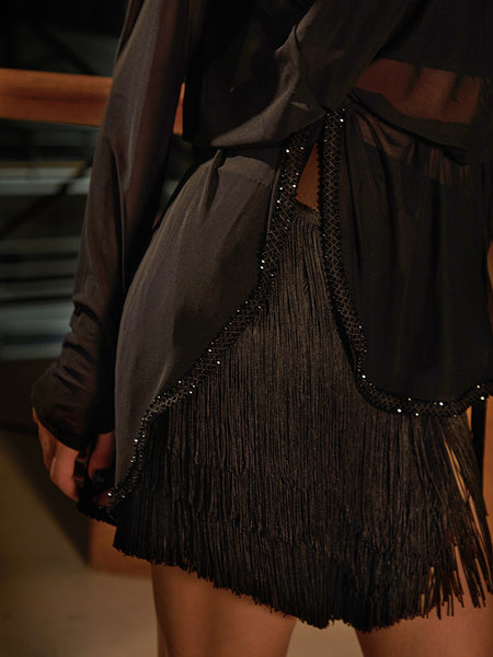 free australian shipping - worldwide delivery best price- ZYM Barely Dress 25094 in Mesh Black - Loose Fitting, Stretchy Dress with Long Sleeves, Sparkling Hemline & Optional Waist Tie for Dance Practice, Social Dancing & Smart Casual Evenings